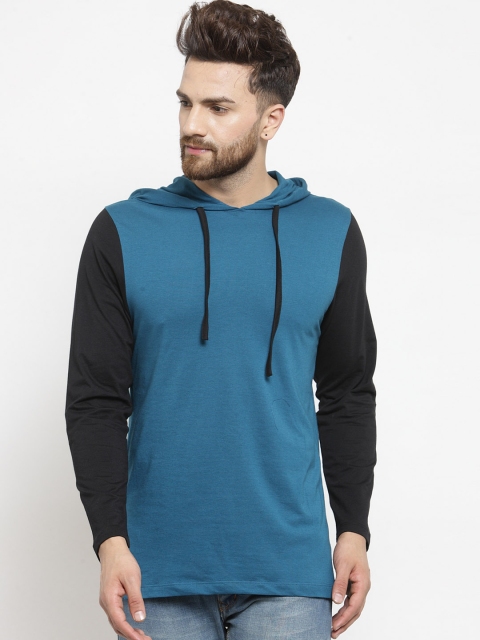 

Kalt Men Black & Black Colourblocked Hooded Sweatshirt