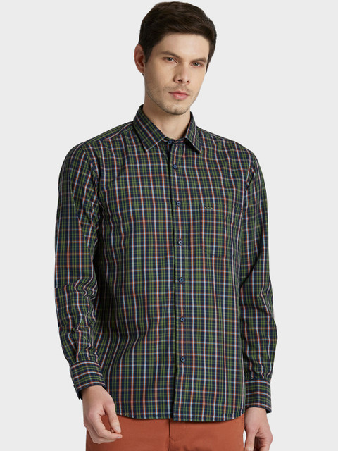 

ColorPlus Men Green Tailored Fit Checked Casual Shirt