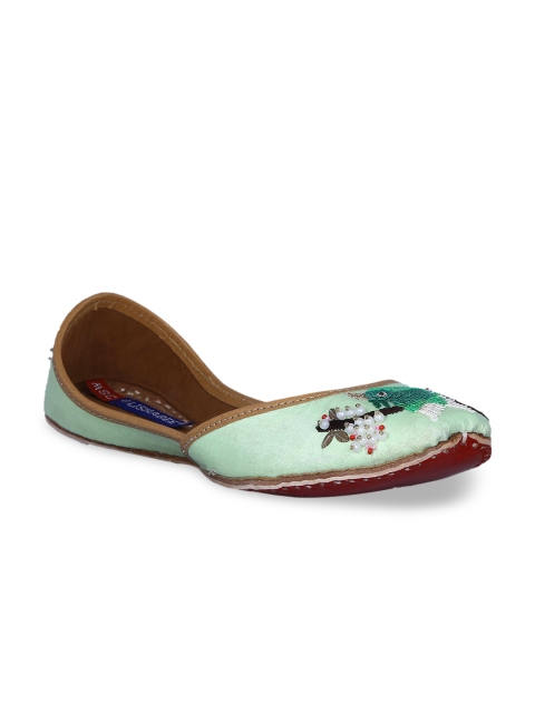 

MSC Women Green Solid Leather Mojaris