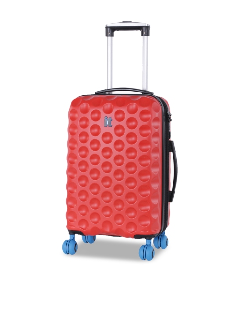 

IT Luggage Red Textured Bubble Spin Cabin Trolley Suitcase
