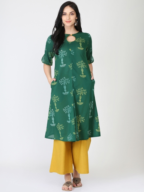 

Abhishti Women Green & Yellow Printed Kurta with Palazzos