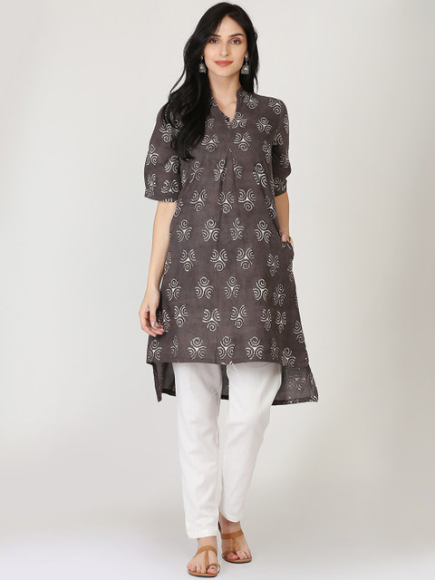 

Abhishti Women Taupe Printed Straight Kurta