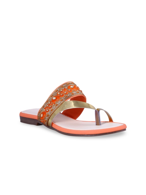

MSC Women Orange Woven Design One Toe Flats