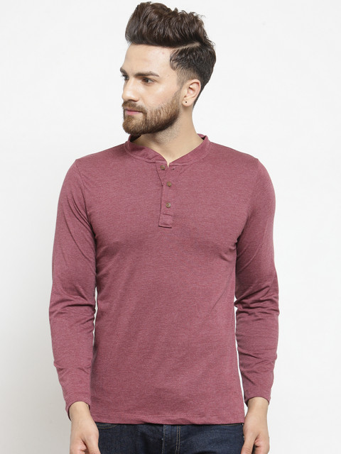 

Kalt Men Maroon Solid Henley Neck T-shirt