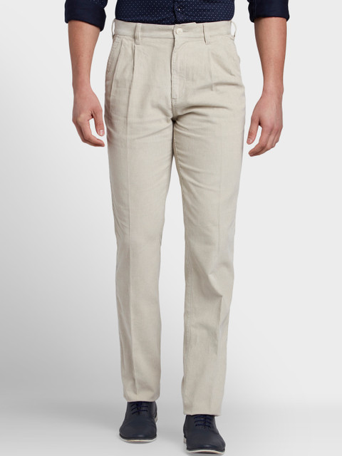 

ColorPlus Men Beige Regular Fit Solid Regular Trousers