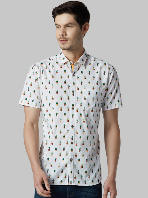 

Park Avenue Men White & Green Slim Fit Printed Casual Shirt