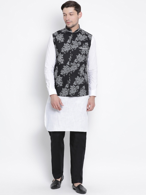 

VASTRAMAY Men White & Black Solid Kurta with Salwar