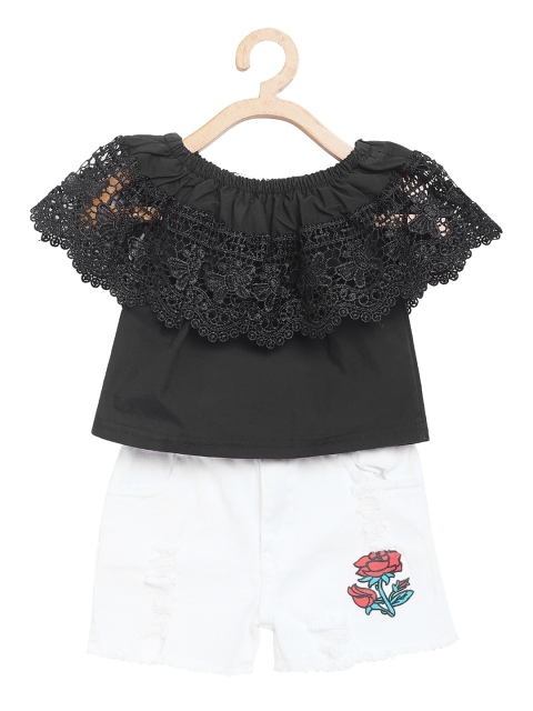 

Camey Girls Black Self Design Top with Shorts