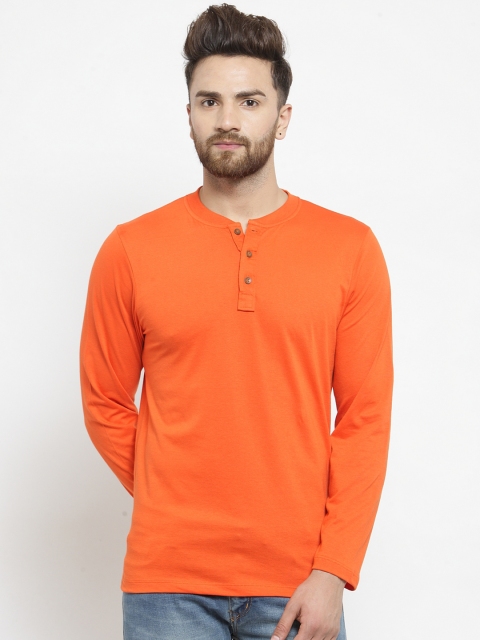 

Kalt Men Orange Solid Mandarin Collar T-shirt