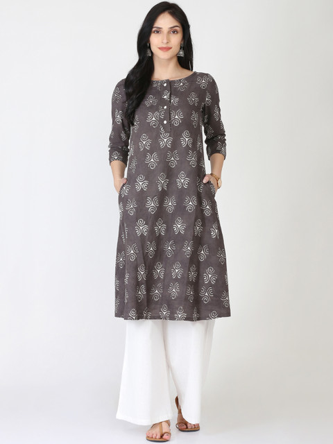 

Abhishti Women Taupe & White Printed Kurta with Trousers
