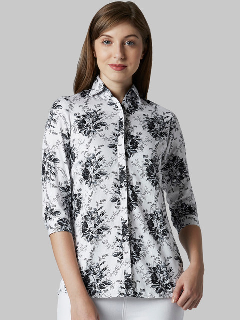 

Park Avenue Women White & Black Regular Fit Printed Casual Shirt