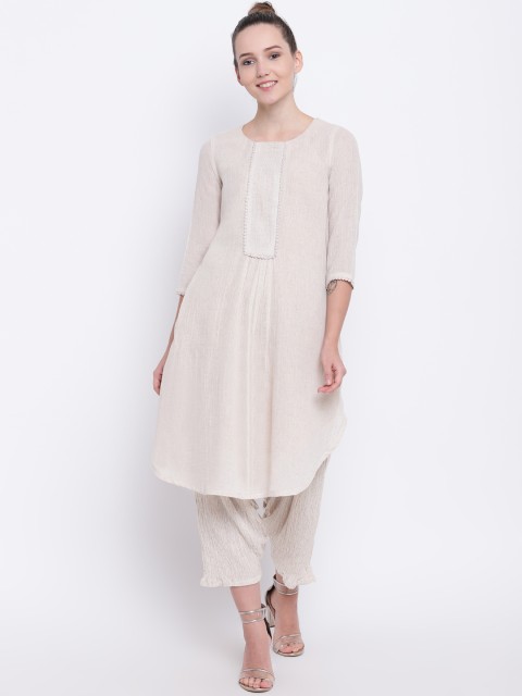 

trueBrowns Women Beige Solid Straight Kurta