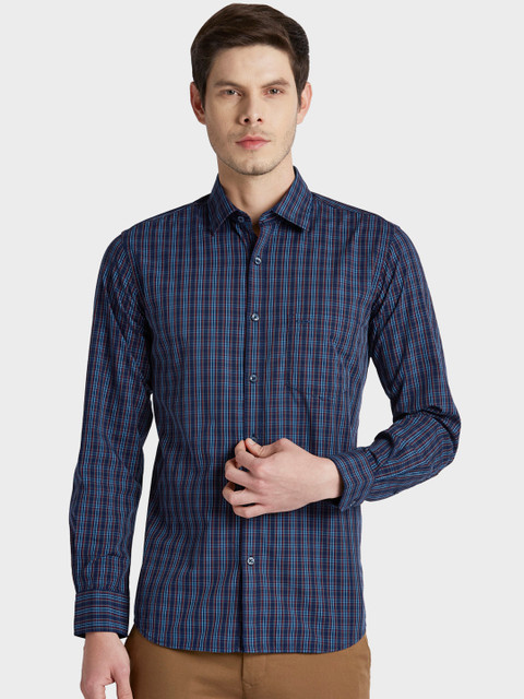 

ColorPlus Men Blue Tailored Fit Checked Casual Shirt