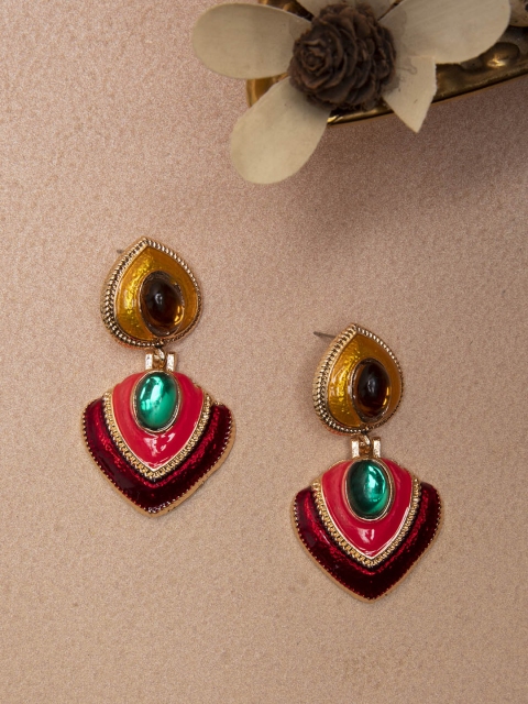 

DIVA WALK Gold-Coloured & Maroon Handcrafted Contemporary Drop Earrings