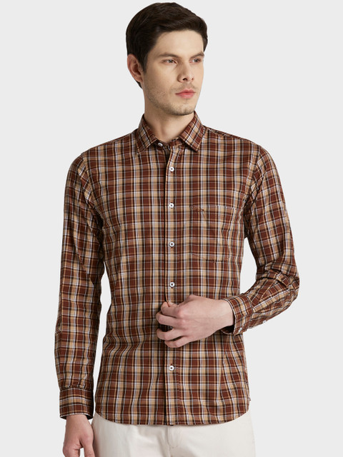 

ColorPlus Men Brown Tailored Fit Checked Casual Shirt