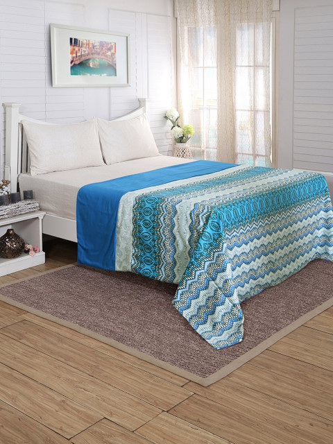 

MASPAR Blue Printed Double Bed Duvet Cover With Pillow Covers