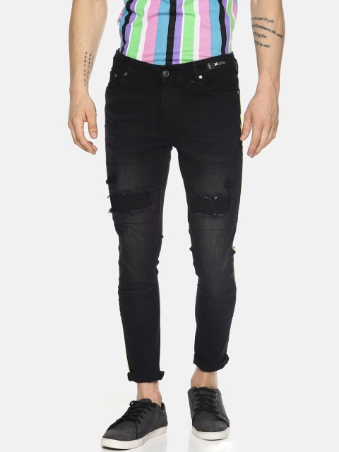 

KULTPRIT Men Black Skinny Fit Mid-Rise Low Distress Stretchable Jeans