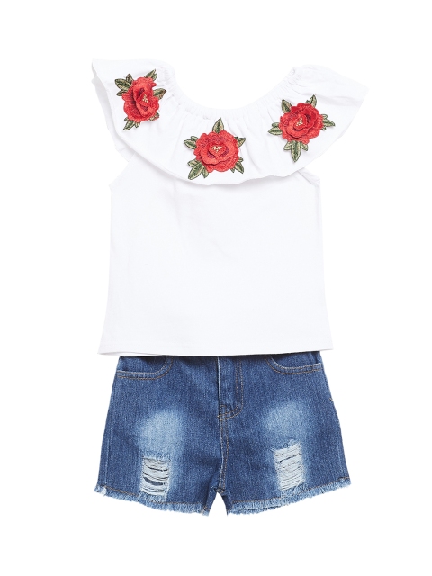 

Camey Girls White & Blue Solid Top with Shorts