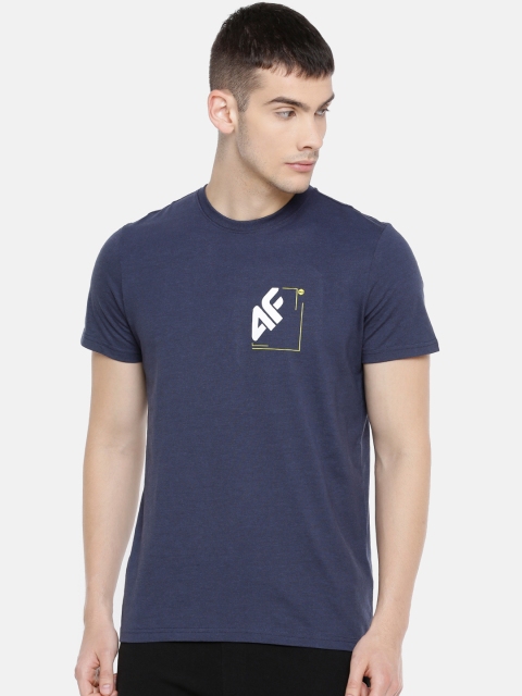 

4F Men Navy Blue Printed Round Neck Pure Cotton T-shirt