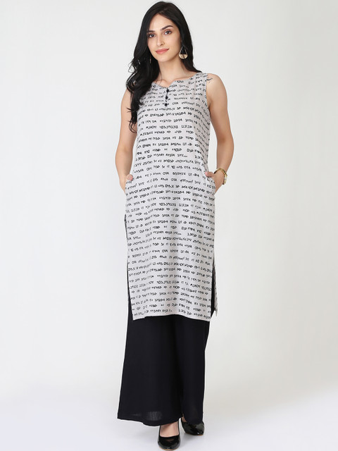 

Abhishti Women White & Black Printed Kurta with Palazzos