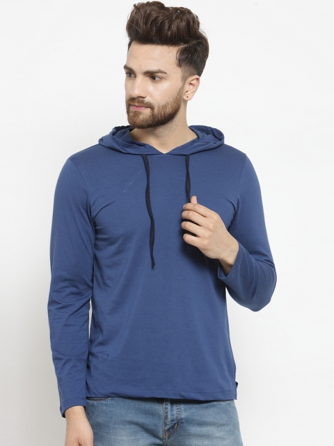 

Kalt Men Blue Solid Hooded T-shirt