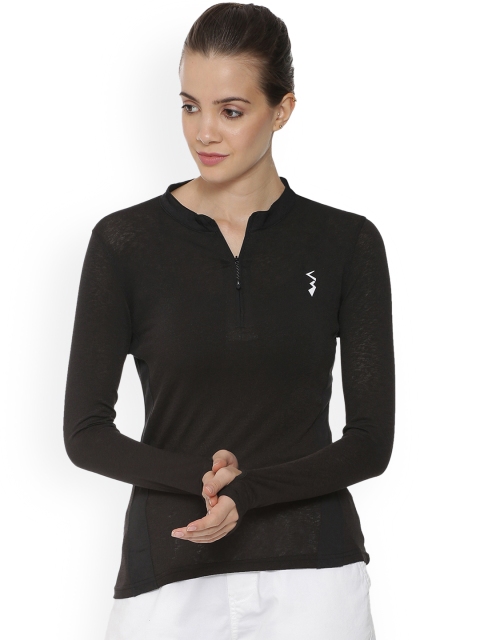 

Campus Sutra Women Black Solid High Neck T-shirt