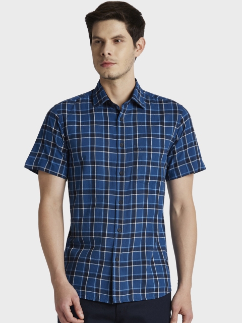 

ColorPlus Men Blue & Black Tailored Fit Checked Casual Shirt