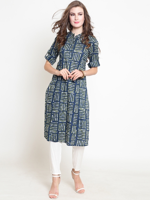 

Sera Women Blue & Off-White Striped Kurta with Palazzos