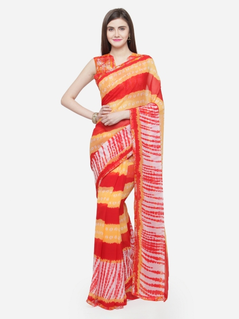

Shaily Red & Yellow Pure Georgette Printed Saree