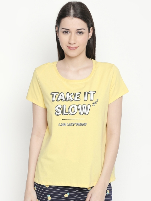 

Dreamz by Pantaloons Women Yellow Printed Round Neck T-shirt