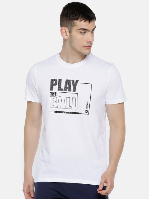

4F Men White Printed Round Neck Pure Cotton T-shirt