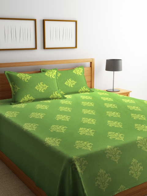 

Soumya Green Printed Double Bed Cover with 2 Pillow Covers