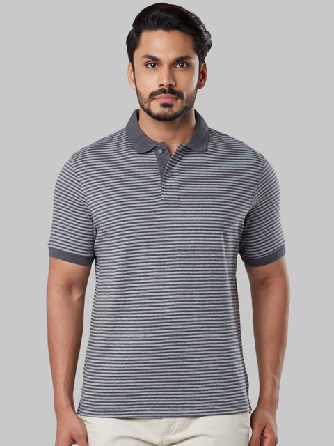 

Next Look Men Grey Striped Polo Collar T-shirt