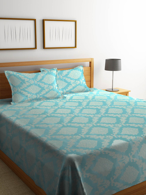 

Soumya Green Printed Double Bed Cover with 2 Pillow Covers
