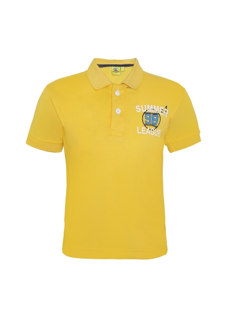 

Punkster Boys Yellow Printed Polo Collar T-shirt
