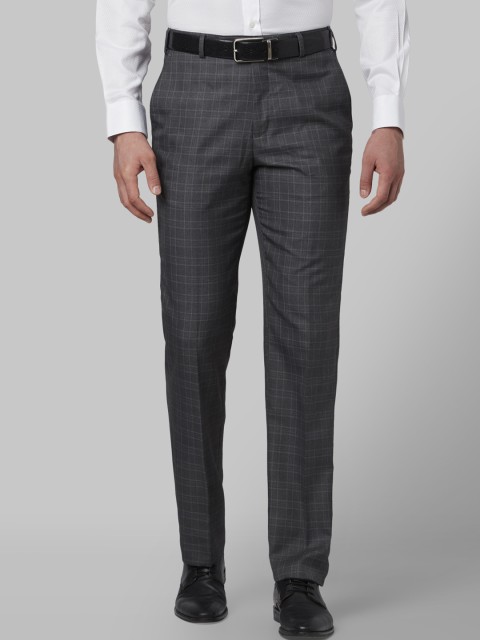 

Park Avenue Men Grey Regular Fit Checked Formal Trousers