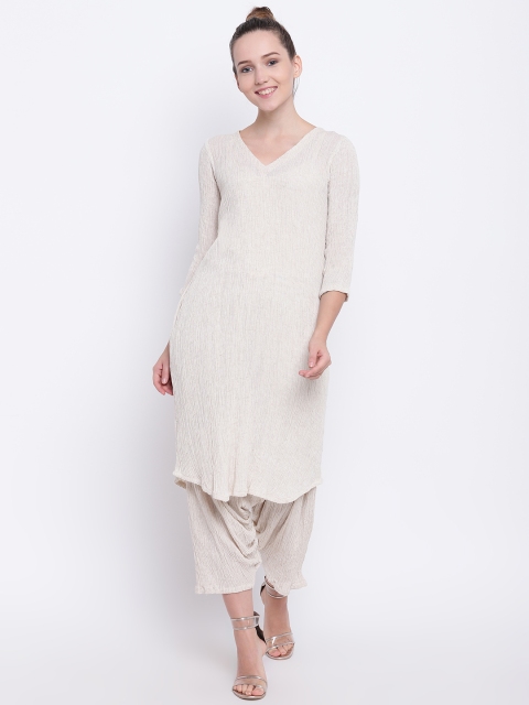 

trueBrowns Women Beige Woven Design Straight Kurta