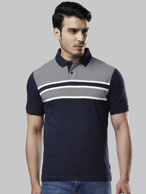 

Next Look Men Navy Blue Striped Polo Collar T-shirt