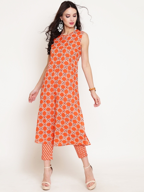 

Sera Women Orange & White Printed Kurta with Palazzos