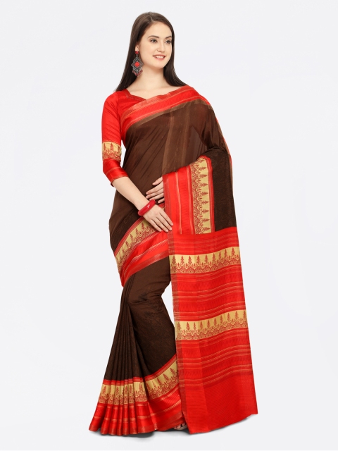 

Shaily Brown & Red Satin Printed Saree