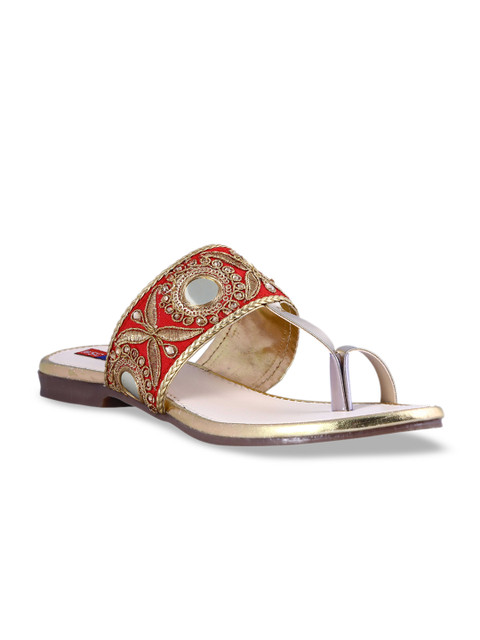 

MSC Women Red Woven Design One Toe Flats