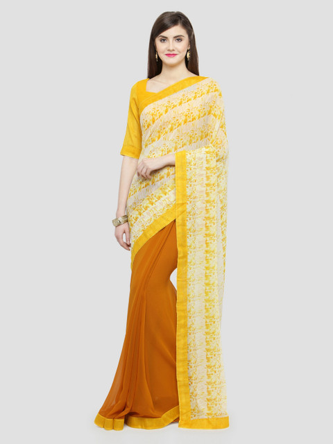 

Shaily Yellow Printed Pure Georgette Saree