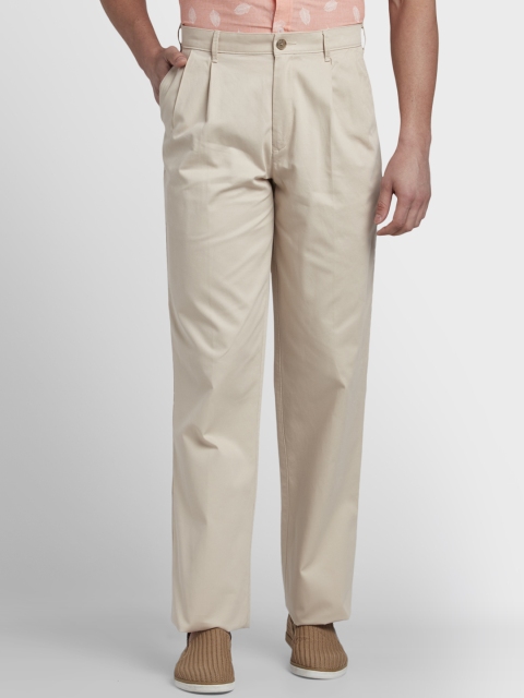 

ColorPlus Men Beige Regular Fit Solid Regular Trousers