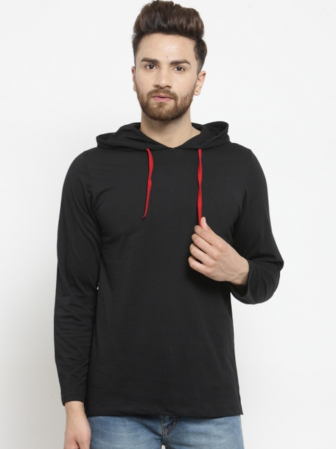 

Kalt Men Black Solid Hooded T-shirt