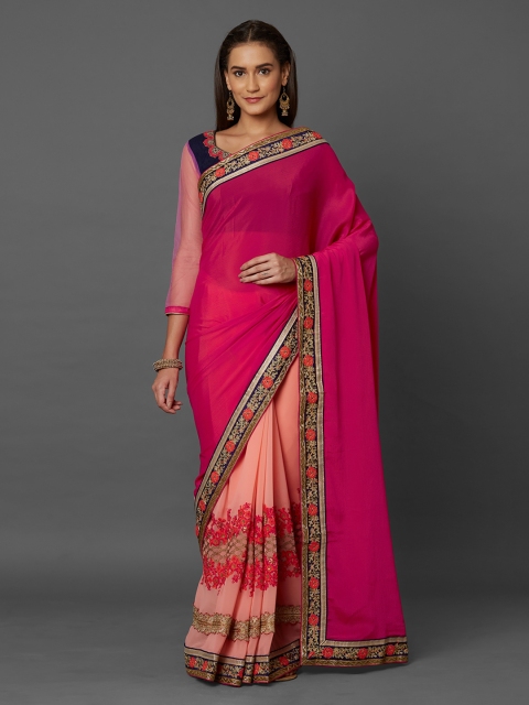 

Mitera Pink Embroidered Saree