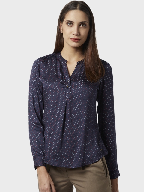 

Park Avenue Women Blue Printed Shirt Style Top
