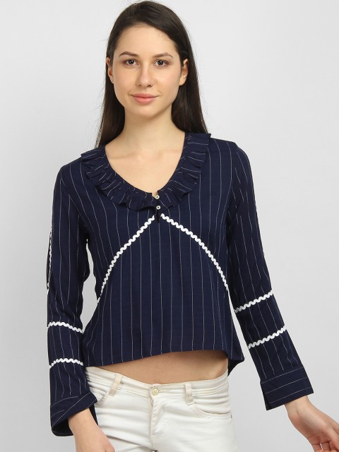 

LA LOFT Women Navy Blue Striped Top