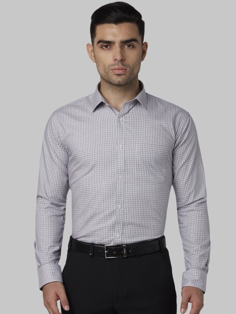 

Park Avenue Men Grey & White Slim Fit Checked Formal Shirt