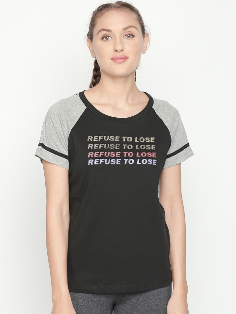 Ajile by Pantaloons Women Black Printed Round Neck Pure Cotton T-shirt