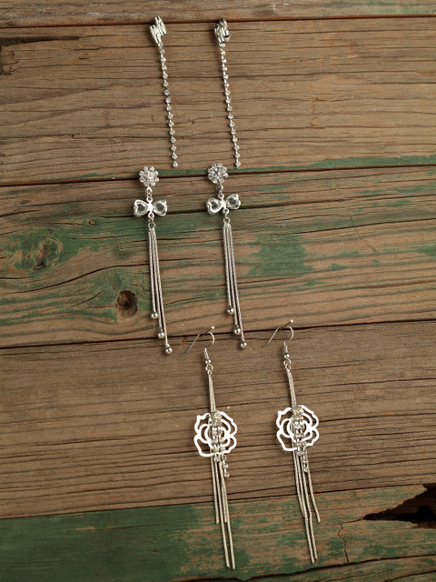 

DIVA WALK Silver-Toned Contemporary Drop Earrings
